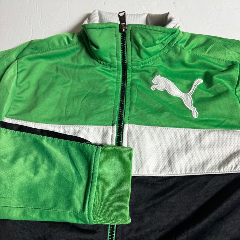 Puma Track Jacket Boys Green White Black Full Zip Athletic Sportswear Size‎ M